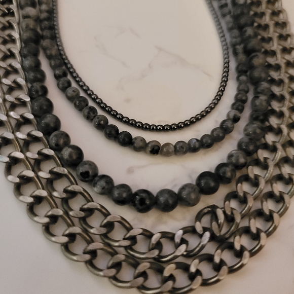 Labradorite Pyrite 5 layer beaded necklace by Marie Chavez - Picture 2 of 6